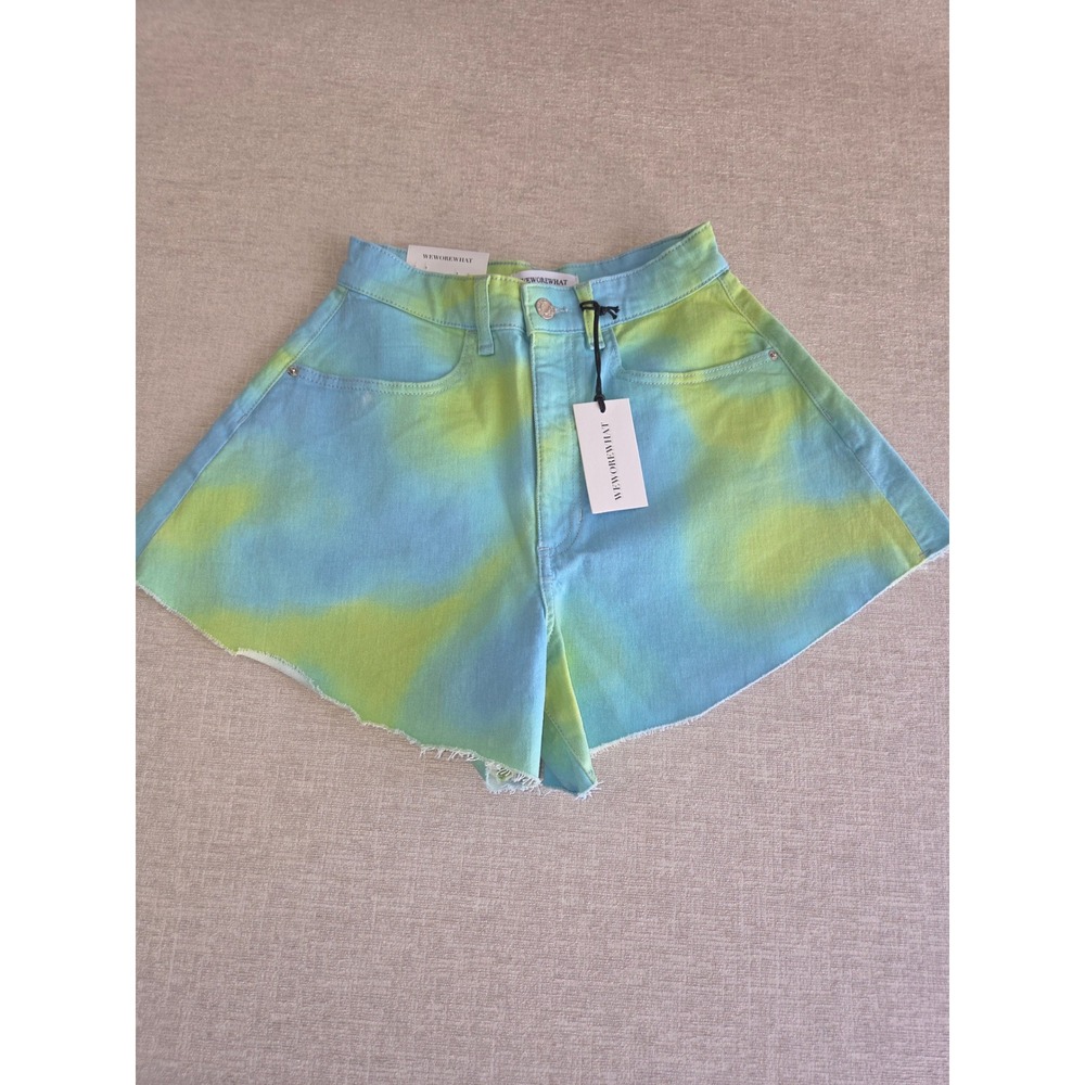 Women We Wore What Flare Bell Shorts Tie Dye Green Yellow Size 5